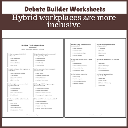 Hybrid workplaces are more inclusive | Favour and Against Worksheet Printable Activity