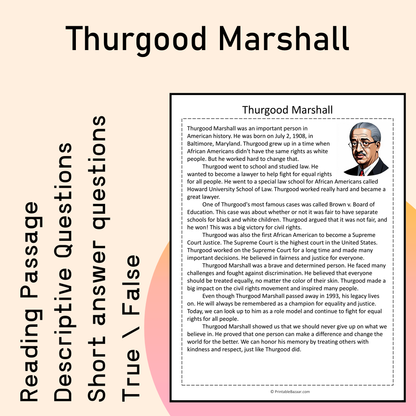 Thurgood Marshall | Reading Comprehension Passage Printable Activity