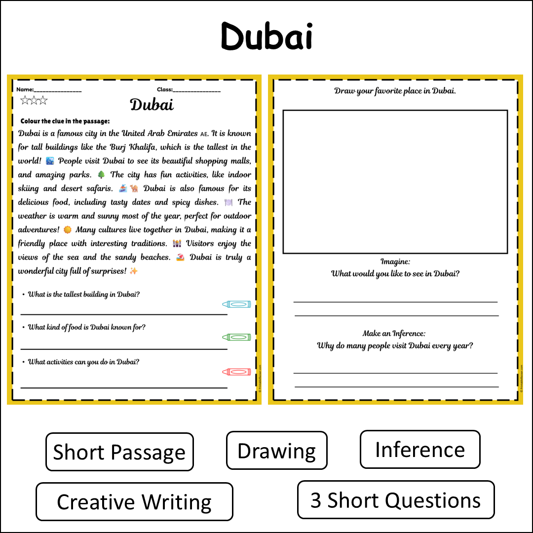 Dubai | Short Reading Comprehension Creative Worksheet