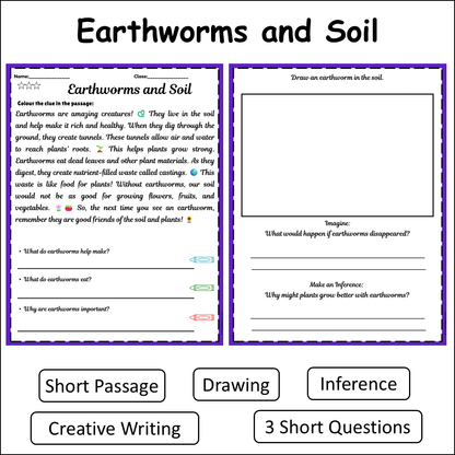 Earthworms and Soil | Short Reading Comprehension Creative Worksheet