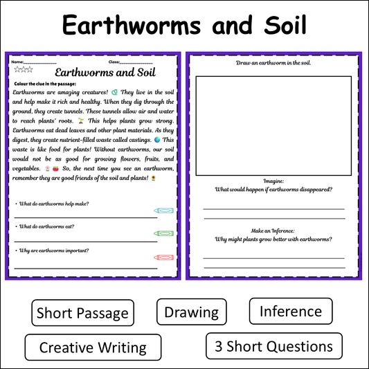 Earthworms and Soil | Short Reading Comprehension Creative Worksheet