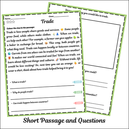 Trade | Short Reading Comprehension Creative Worksheet