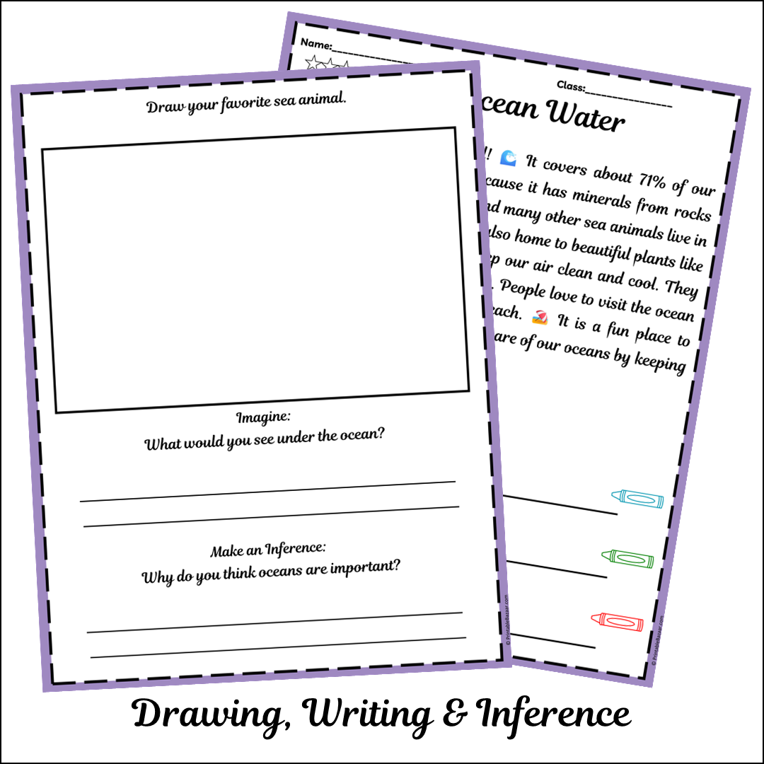 Ocean Water | Short Reading Comprehension Creative Worksheet