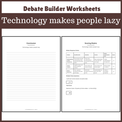 Technology makes people lazy | Favour and Against Worksheet Printable Activity