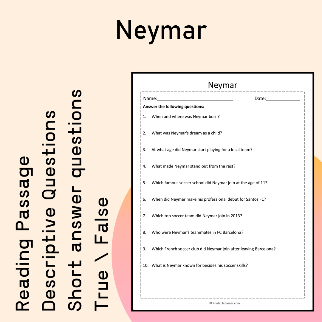 Neymar | Reading Comprehension Passage Printable Activity