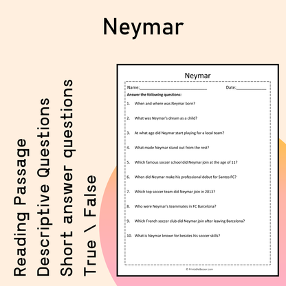Neymar | Reading Comprehension Passage Printable Activity
