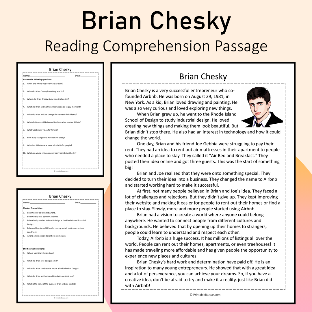 Brian Chesky | Reading Comprehension Passage Printable Activity