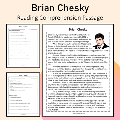 Brian Chesky | Reading Comprehension Passage Printable Activity