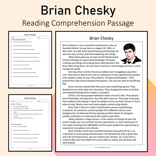 Brian Chesky | Reading Comprehension Passage Printable Activity