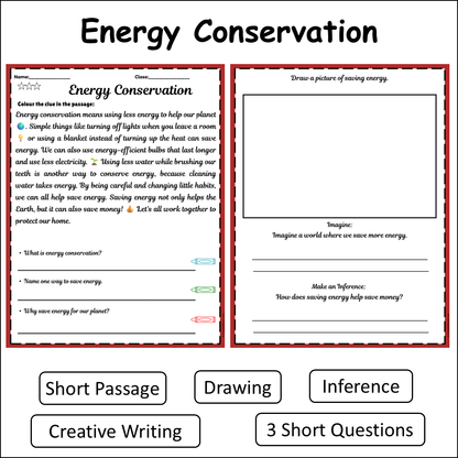 Energy Conservation | Short Reading Comprehension Creative Worksheet