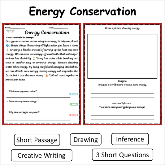Energy Conservation | Short Reading Comprehension Creative Worksheet