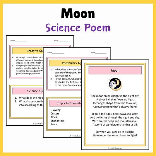 Moon | Science Poem Reading Comprehension Activity