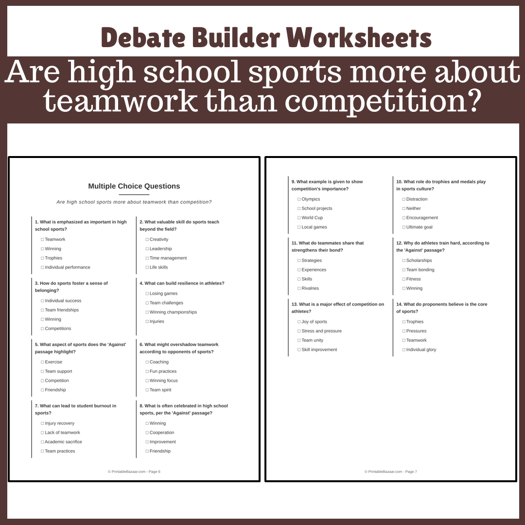 Are high school sports more about teamwork than competition? | Favour and Against Worksheet Printable Activity