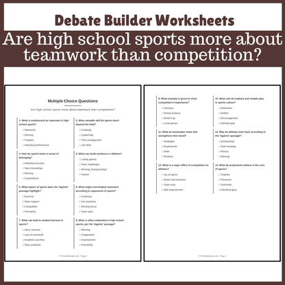 Are high school sports more about teamwork than competition? | Favour and Against Worksheet Printable Activity