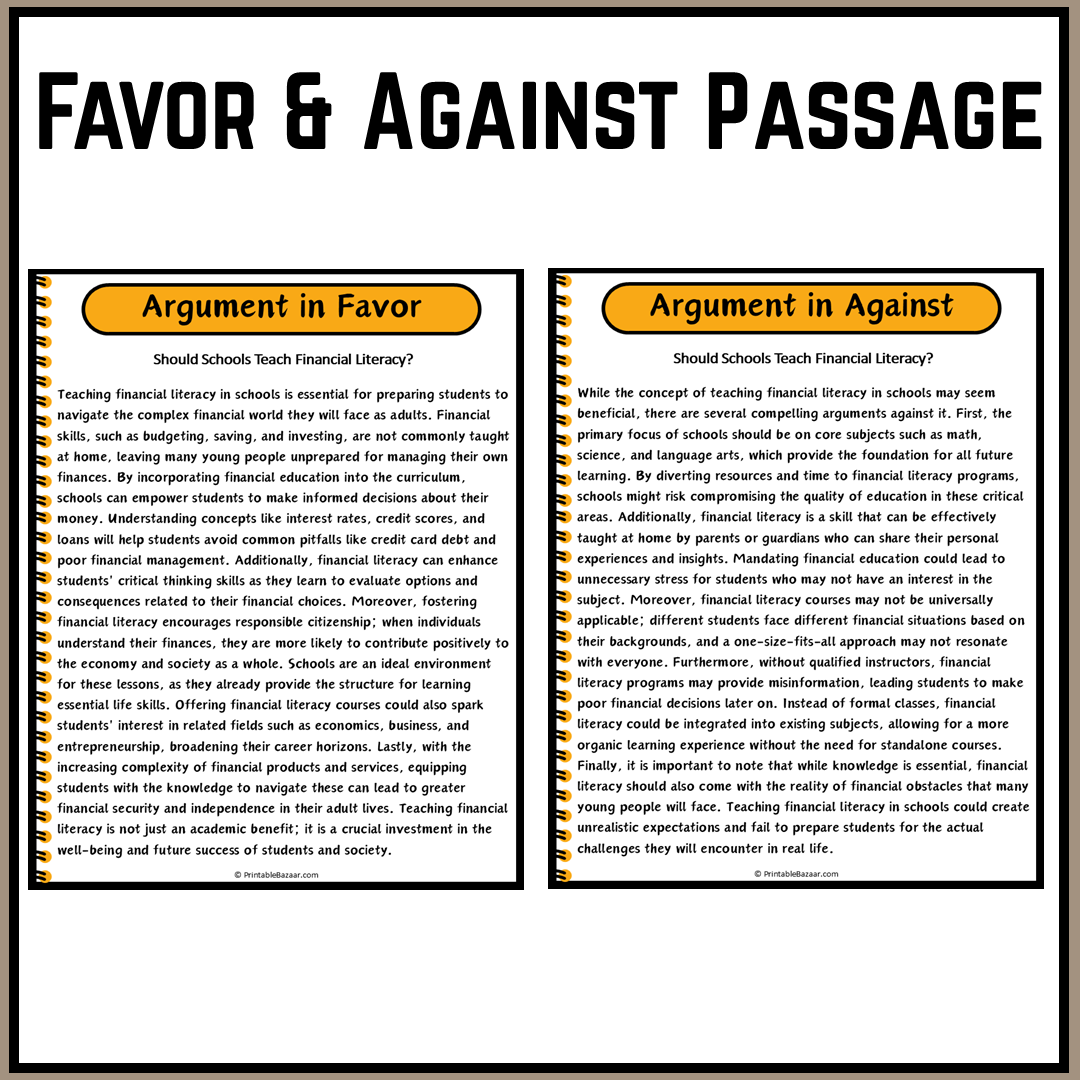 Should Schools Teach Financial Literacy? | Debate Case Study Worksheet