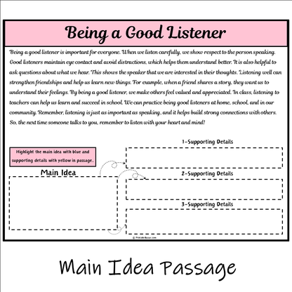 Being a Good Listener | Main Idea and Supporting Details Reading Passage and Questions