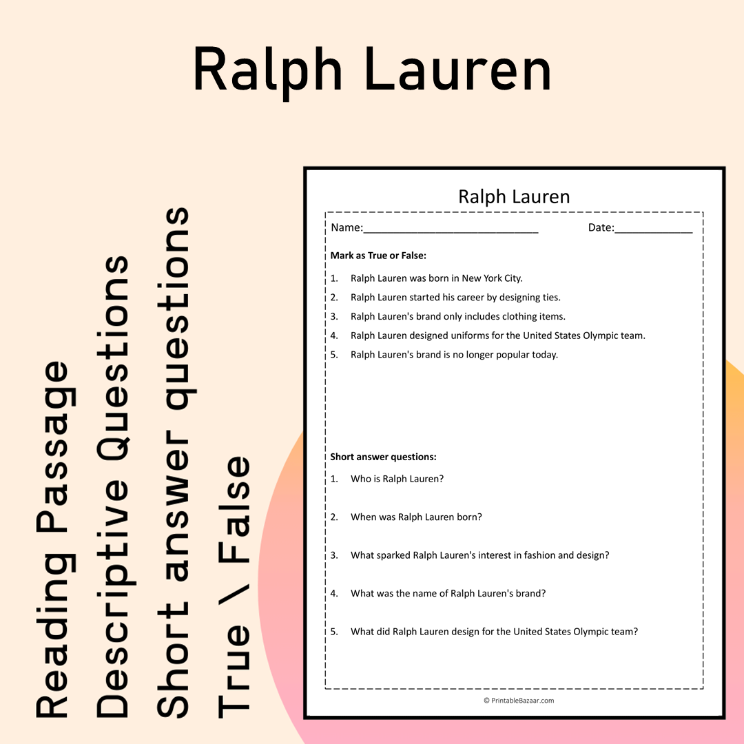 Ralph Lauren | Reading Comprehension Passage Printable Activity