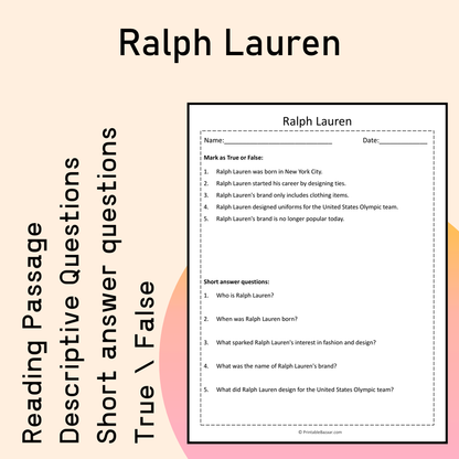 Ralph Lauren | Reading Comprehension Passage Printable Activity