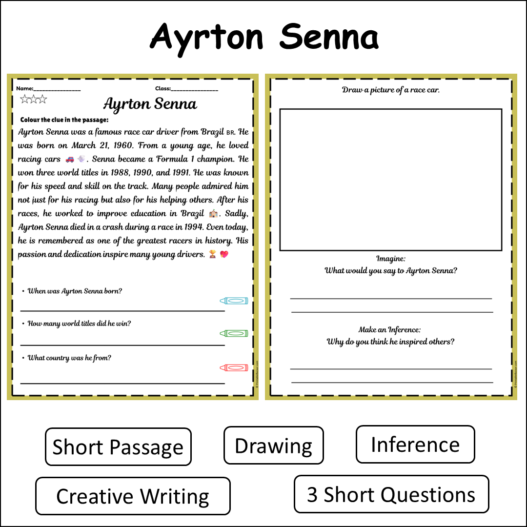 Ayrton Senna | Short Reading Comprehension Creative Worksheet