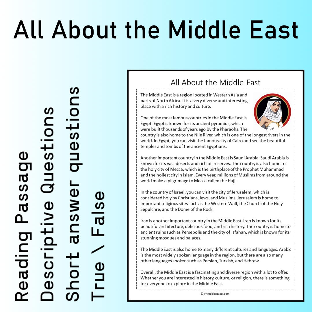 All About the Middle East | Reading Comprehension Passage Printable Worksheet