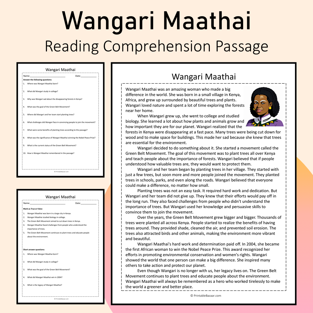 Wangari Maathai | Reading Comprehension Passage Printable Activity