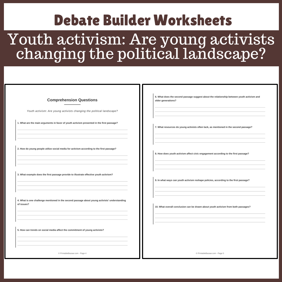 Youth activism: Are young activists changing the political landscape? | Favour and Against Worksheet Printable Activity