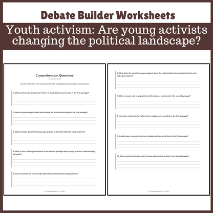 Youth activism: Are young activists changing the political landscape? | Favour and Against Worksheet Printable Activity