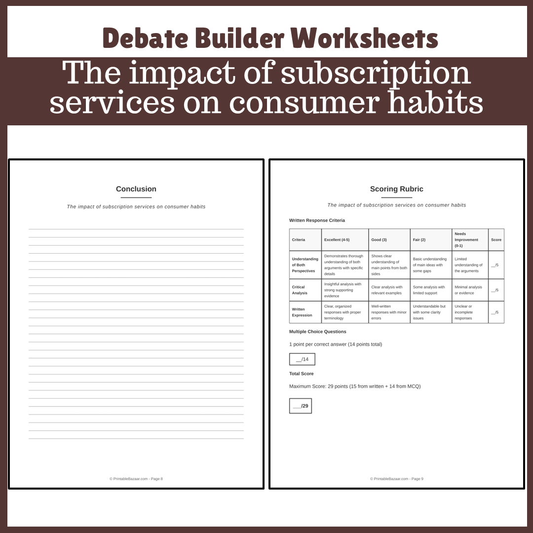 The impact of subscription services on consumer habits | Favour and Against Worksheet Printable Activity