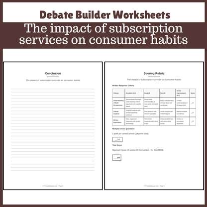 The impact of subscription services on consumer habits | Favour and Against Worksheet Printable Activity