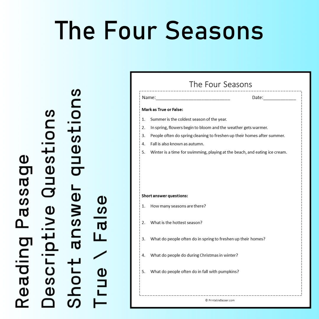 The Four Seasons | Reading Comprehension Passage Printable Worksheet