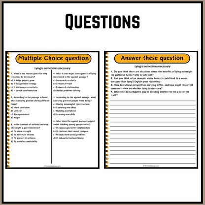 Lying is sometimes necessary | Debate Case Study Worksheet