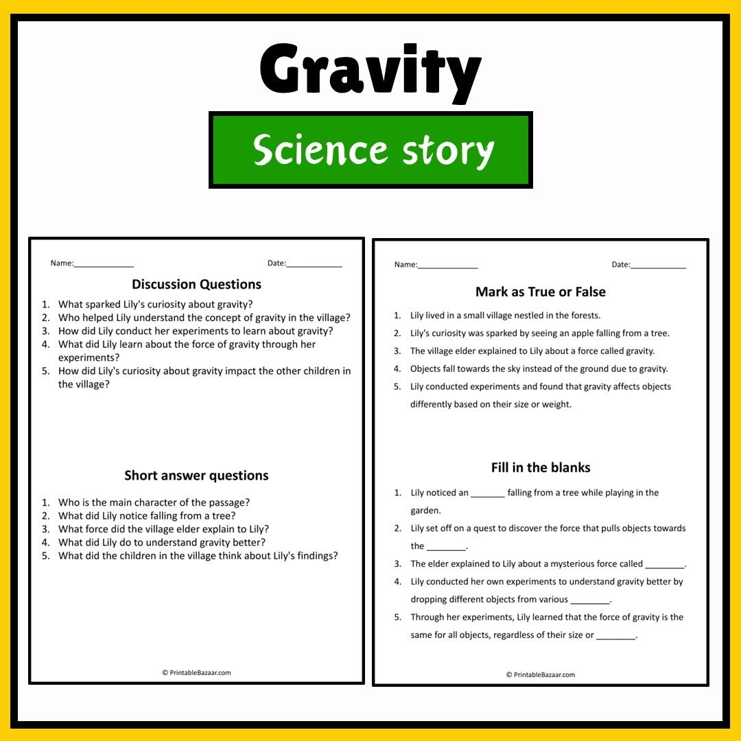 Gravity | Science Story Reading Comprehension Activity