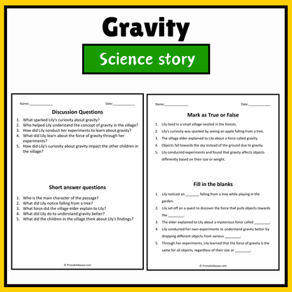 Gravity | Science Story Reading Comprehension Activity
