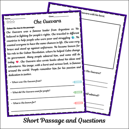 Che Guevara | Short Reading Comprehension Creative Worksheet