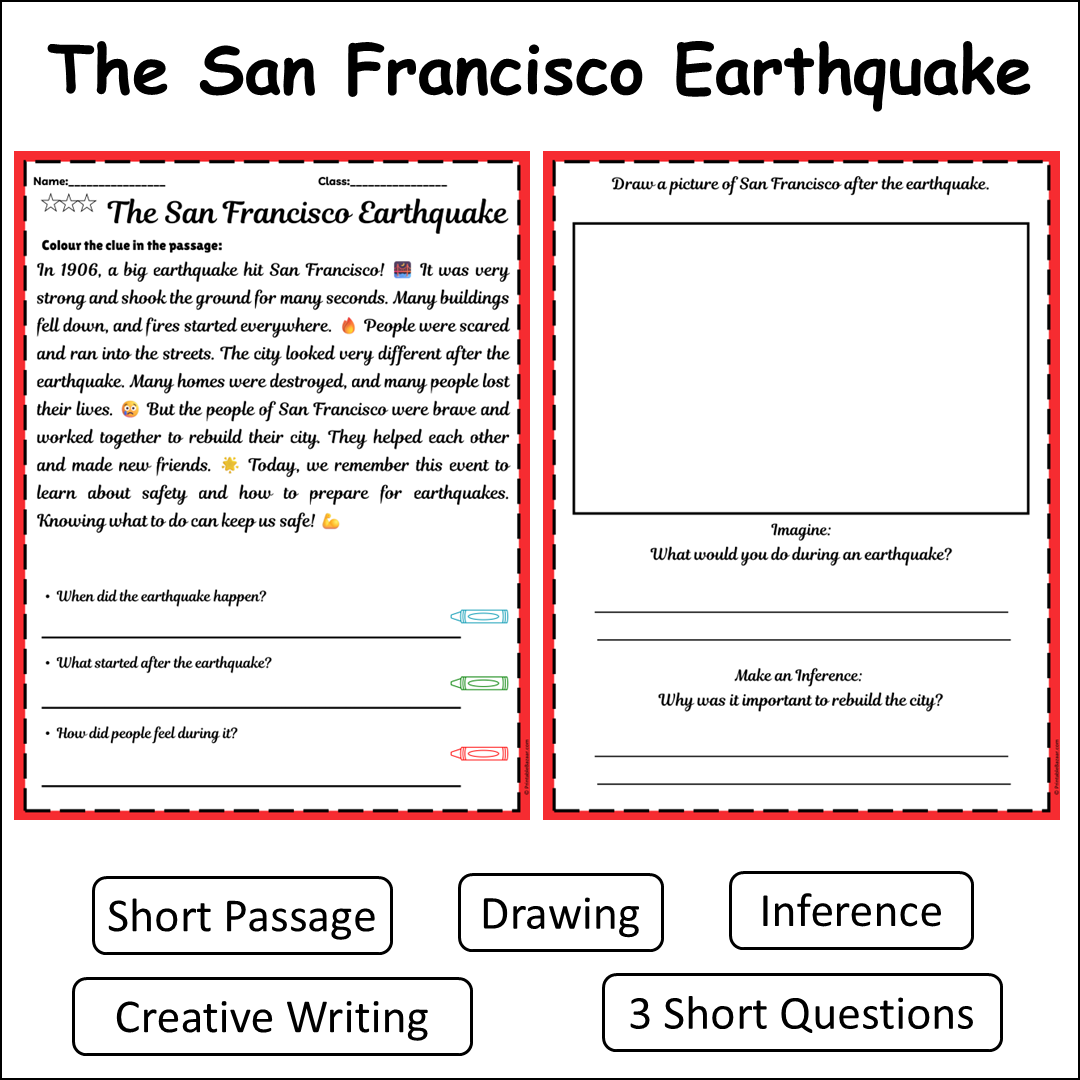 The San Francisco Earthquake | Short Reading Comprehension Creative Worksheet