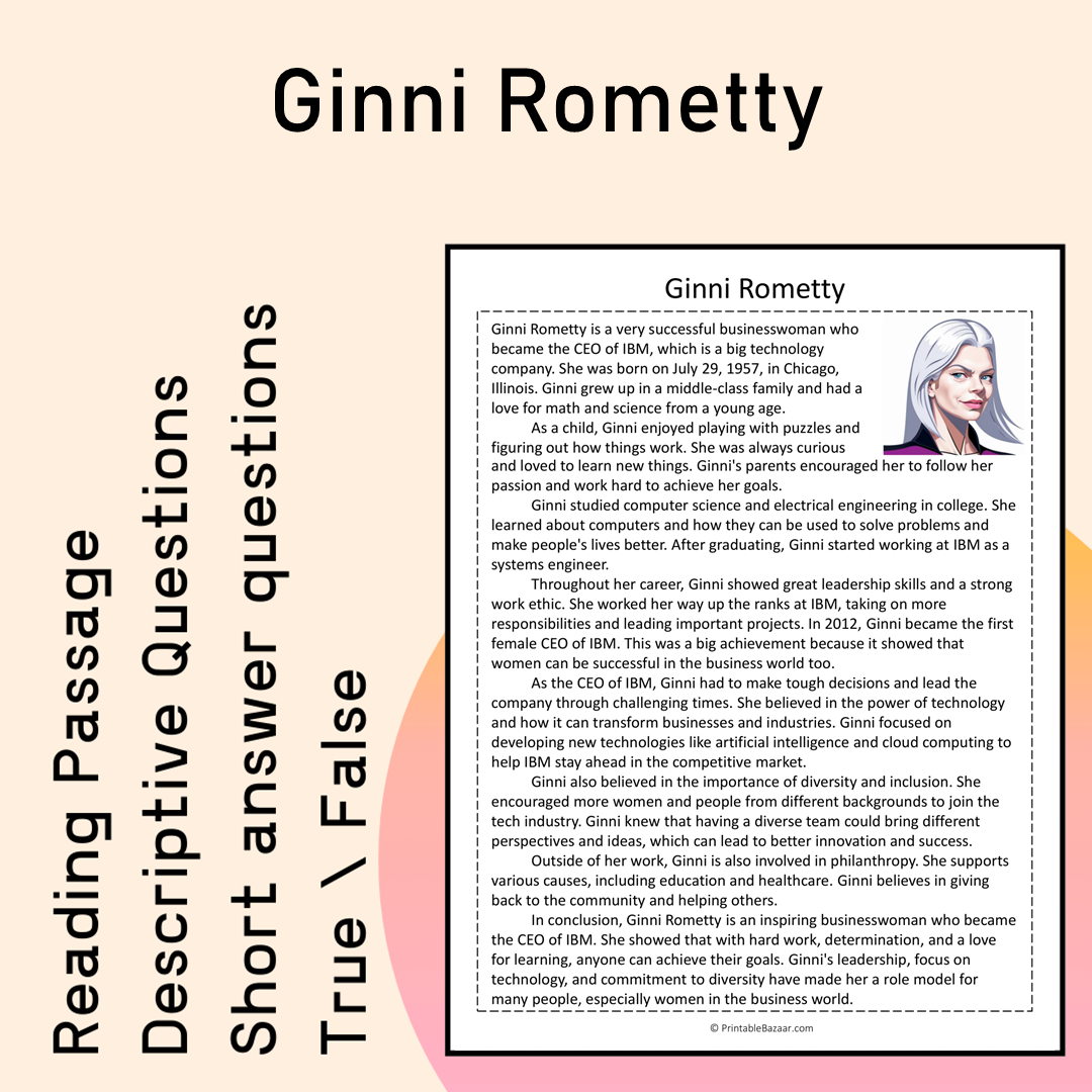 Ginni Rometty | Reading Comprehension Passage Printable Activity