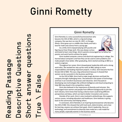 Ginni Rometty | Reading Comprehension Passage Printable Activity