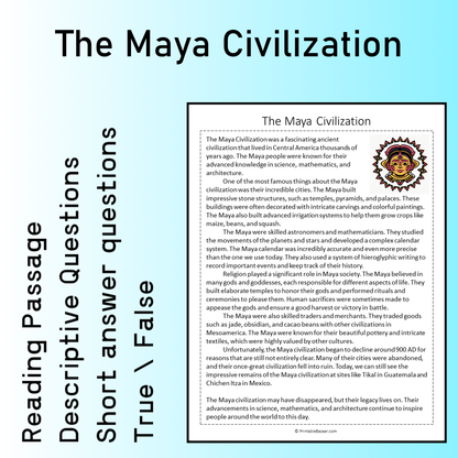 The Maya Civilization | Reading Comprehension Passage Printable Worksheet