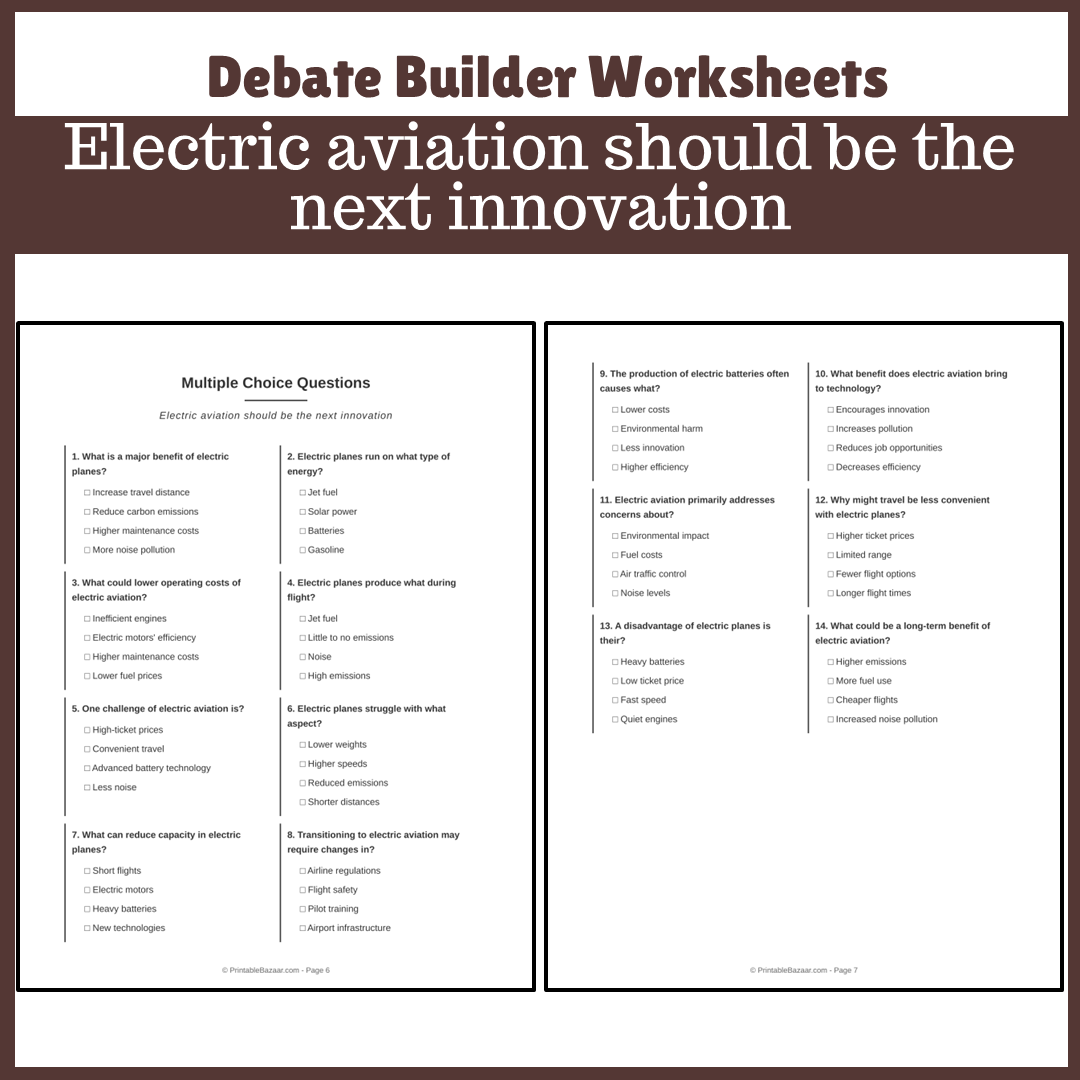 Electric aviation should be the next innovation | Favour and Against Worksheet Printable Activity