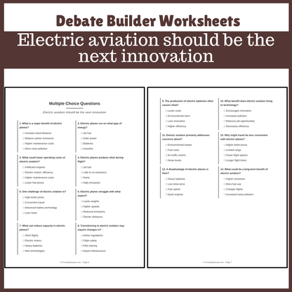 Electric aviation should be the next innovation | Favour and Against Worksheet Printable Activity