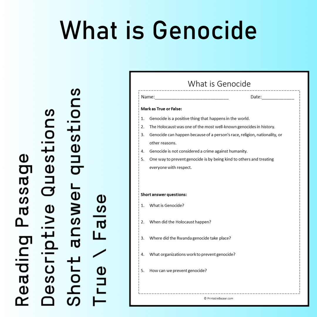 What is Genocide | Reading Comprehension Passage Printable Worksheet