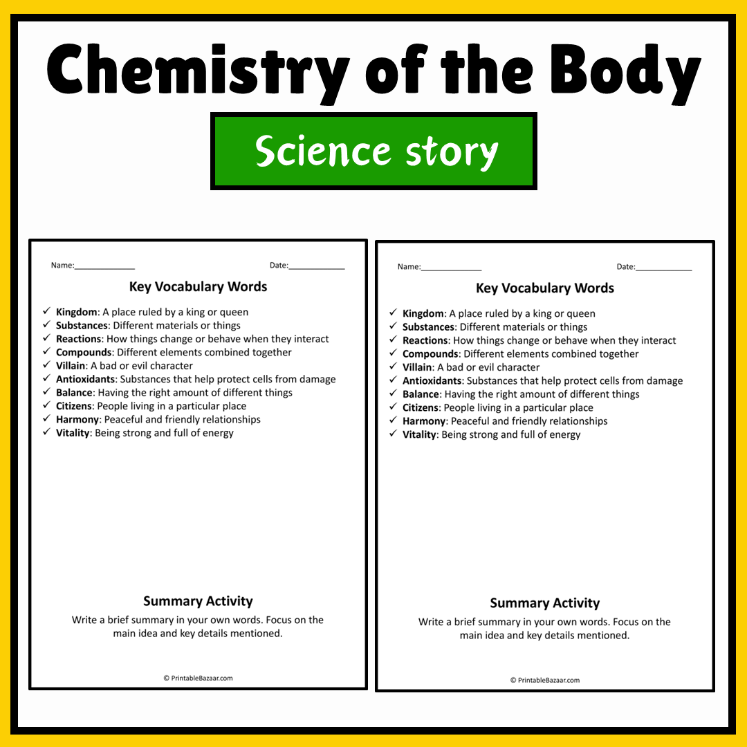 Chemistry of the Body | Science Story Reading Comprehension Activity