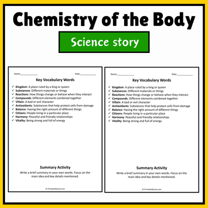 Chemistry of the Body | Science Story Reading Comprehension Activity