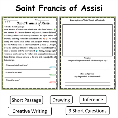 Saint Francis of Assisi | Short Reading Comprehension Creative Worksheet