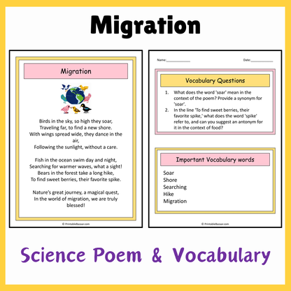 Migration | Science Poem Reading Comprehension Activity