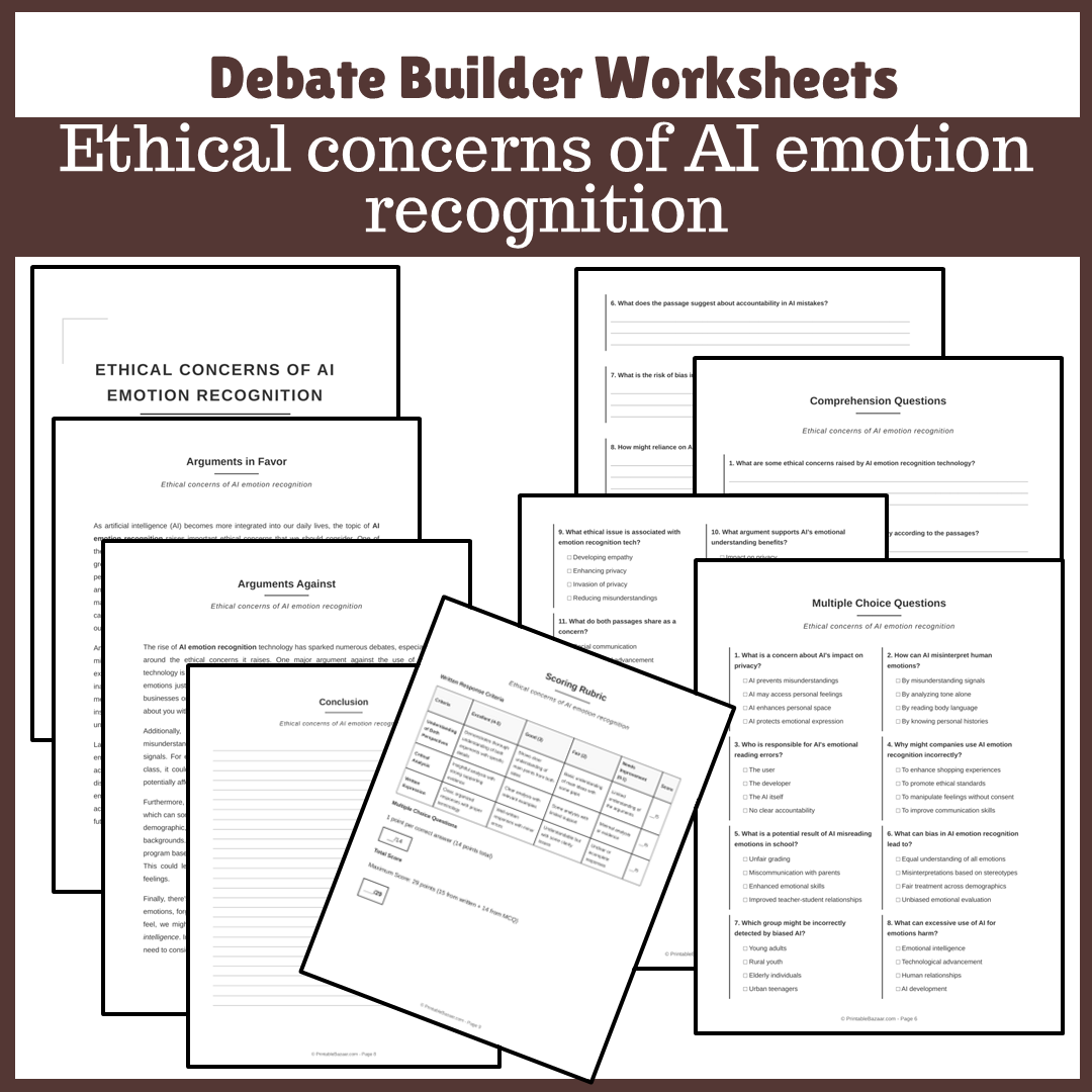 Ethical concerns of AI emotion recognition | Favour and Against Worksheet Printable Activity