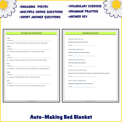 Auto-Making Bed Blanket | Poem Grammar Worksheet Printable Activity