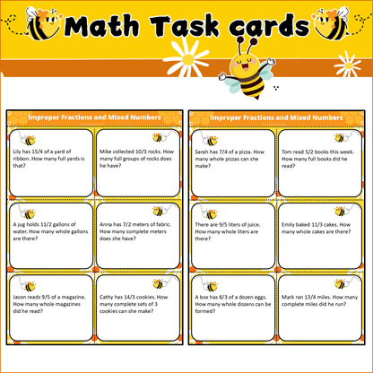 Improper Fractions and Mixed Numbers | Math Task Cards