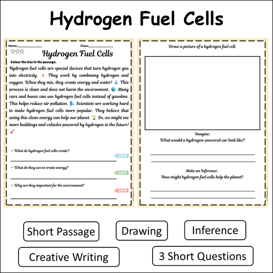 Hydrogen Fuel Cells | Short Reading Comprehension Creative Worksheet