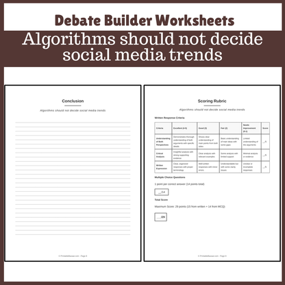 Algorithms should not decide social media trends | Favour and Against Worksheet Printable Activity